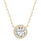 Solitaire Supreme Sparkle Halo Pendant Necklace | Gold
