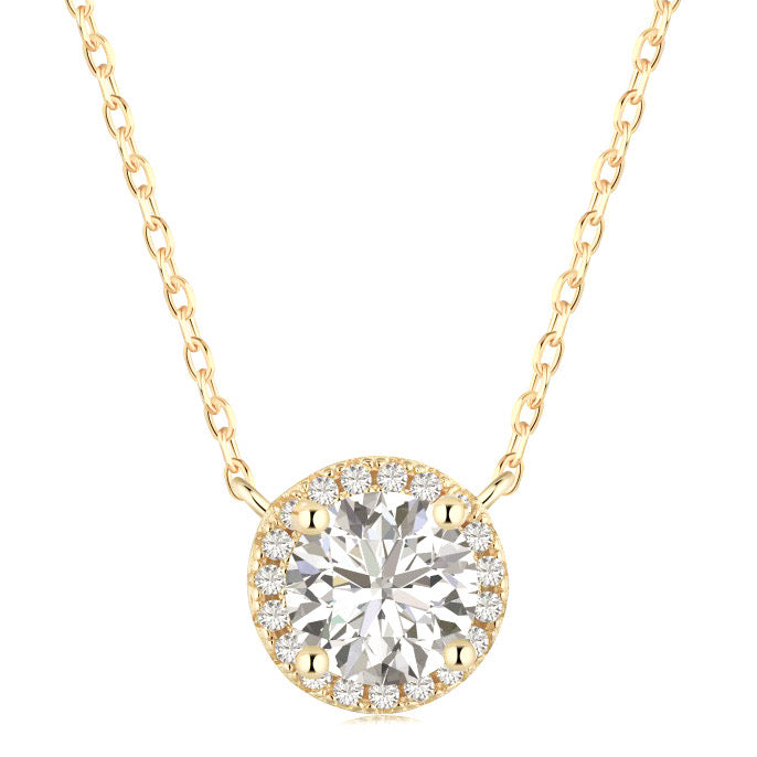 Solitaire Supreme Sparkle Halo Pendant Necklace | Gold