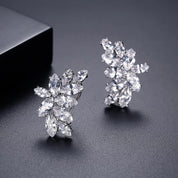 Silver Meghan Cluster Earrings with marquise-cut crystals arranged in an elegant floral cluster, perfect for special occasions or gifting