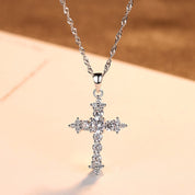 Cross pendant, Cross necklace, silver necklace, crystal necklace