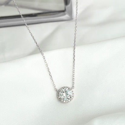 Solitaire Supreme Sparkle Halo Pendant Necklace | Silver