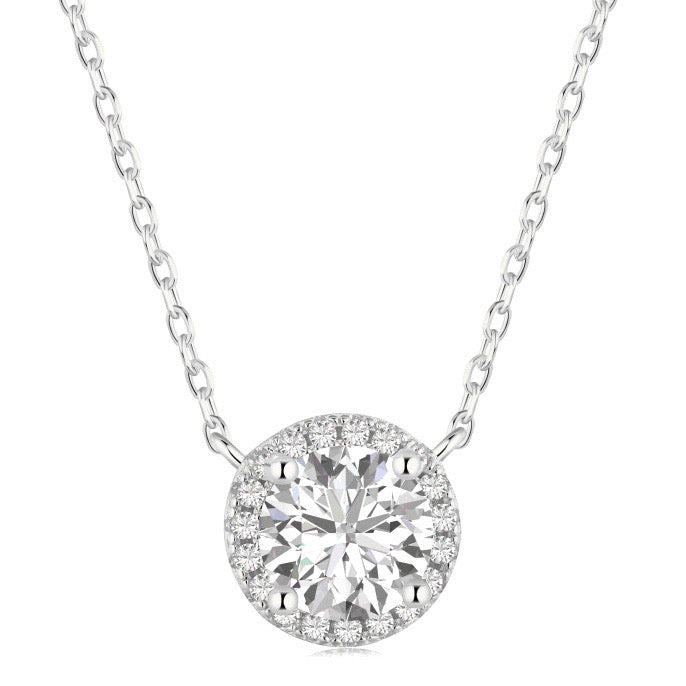 Solitaire Supreme Sparkle Halo Pendant Necklace | Silver