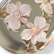 Gold wild orchid earrings, Micro-pavé gold floral earrings, Crystal cluster gold statement earrings, Pastel shimmer gold earrings, Elegant gold plated flower earrings, Sparkling gold cocktail earrings, Luxe gold earrings for special occasions