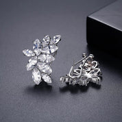 Silver Meghan Cluster Earrings with marquise-cut crystals arranged in an elegant floral cluster, perfect for special occasions or gifting