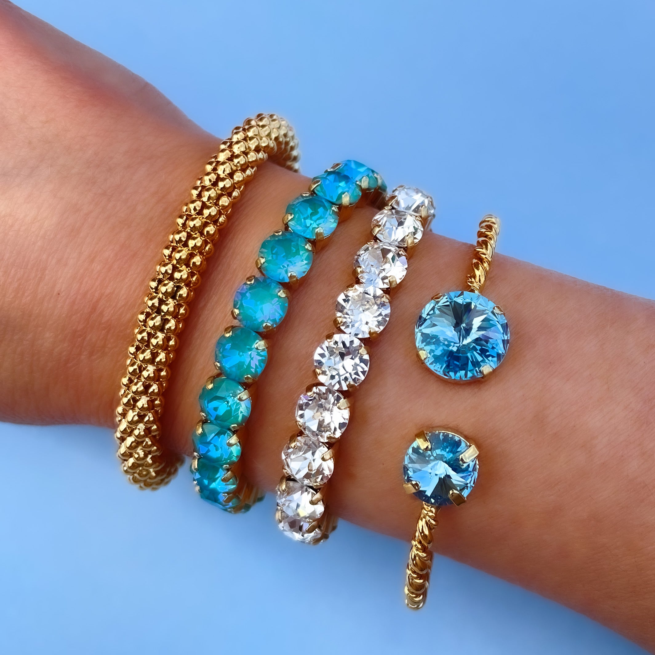 Stacking bracelet, stacking bracelet sets, boho stacking bracelets, gemstone stacking bracelets, aquamarine bracelets, swarovski bracelet, crystal bracelet, gold cuff bracelet, gold stacking bangle, tennis bracelet