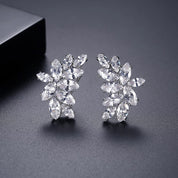 Silver Meghan Cluster Earrings with marquise-cut crystals arranged in an elegant floral cluster, perfect for special occasions or gifting