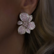 Gold wild orchid earrings, Micro-pavé gold floral earrings, Crystal cluster gold statement earrings, Pastel shimmer gold earrings, Elegant gold plated flower earrings, Sparkling gold cocktail earrings, Luxe gold earrings for special occasions