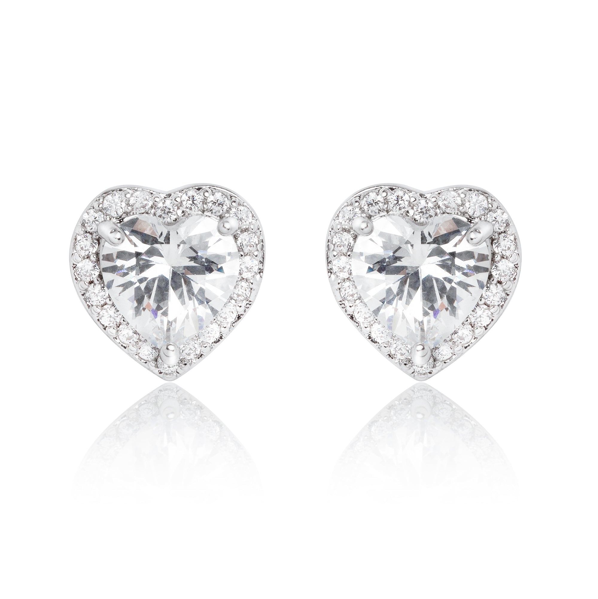 Silver heart stud earrings, Wedding earrings, silver earrings, bridal earrings, bridesmaid earrings, going out earrings, shiny earrings, rhodium earrings, statement earrings