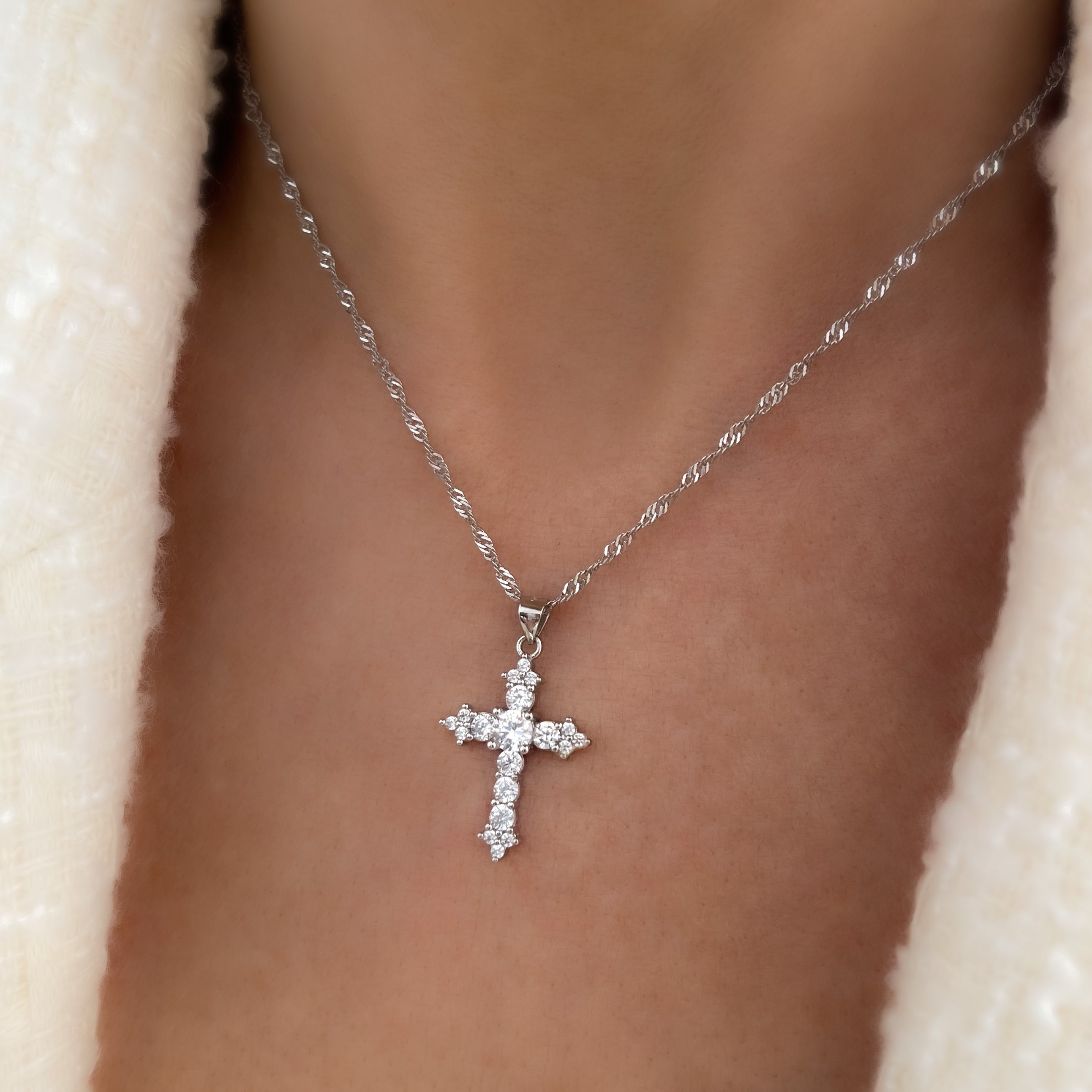 Cross pendant, Cross necklace, silver necklace, crystal necklace