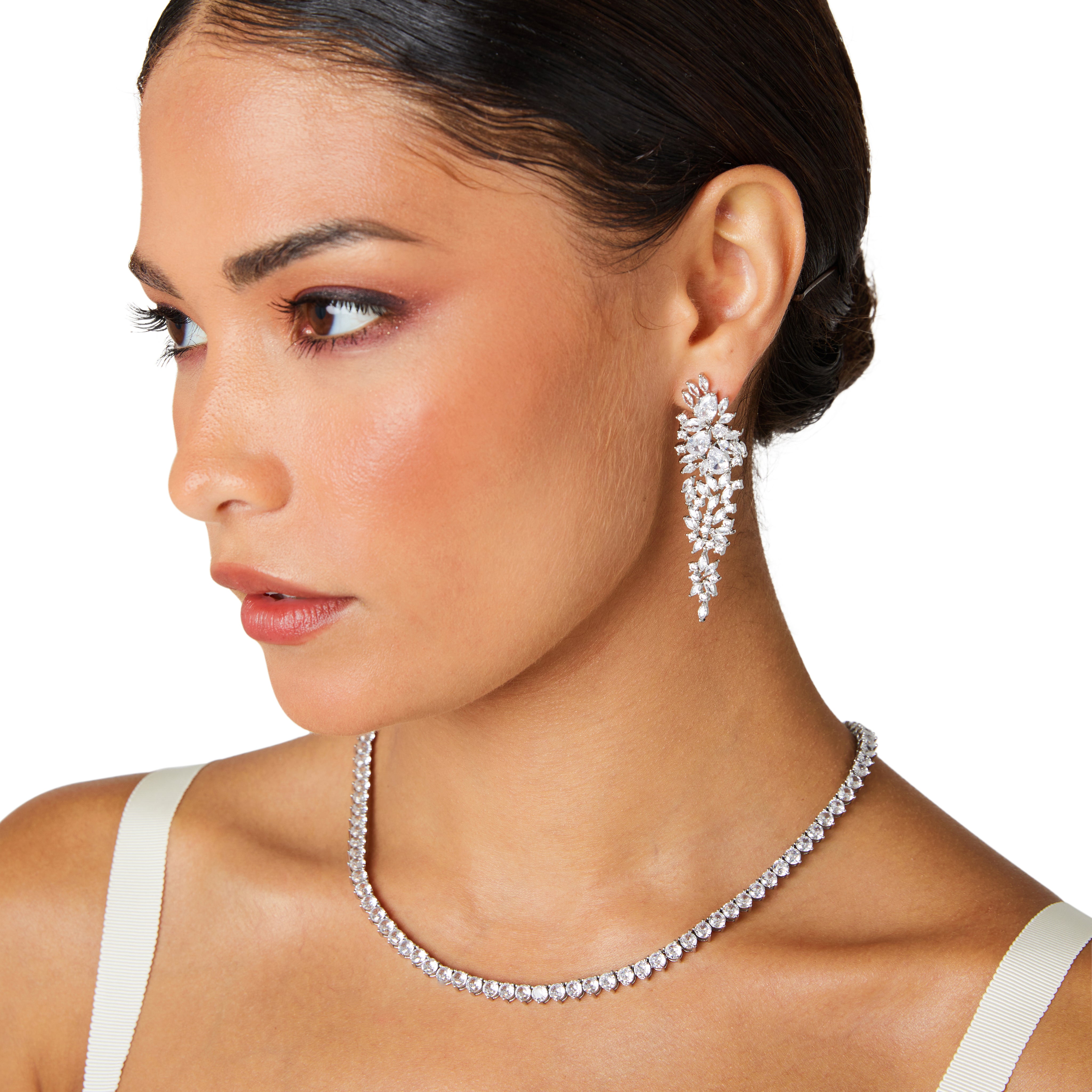 Statement earrings, party earrings, silver earrings, drop earrings, wedding earrings, going out earrings, sparkling earrings