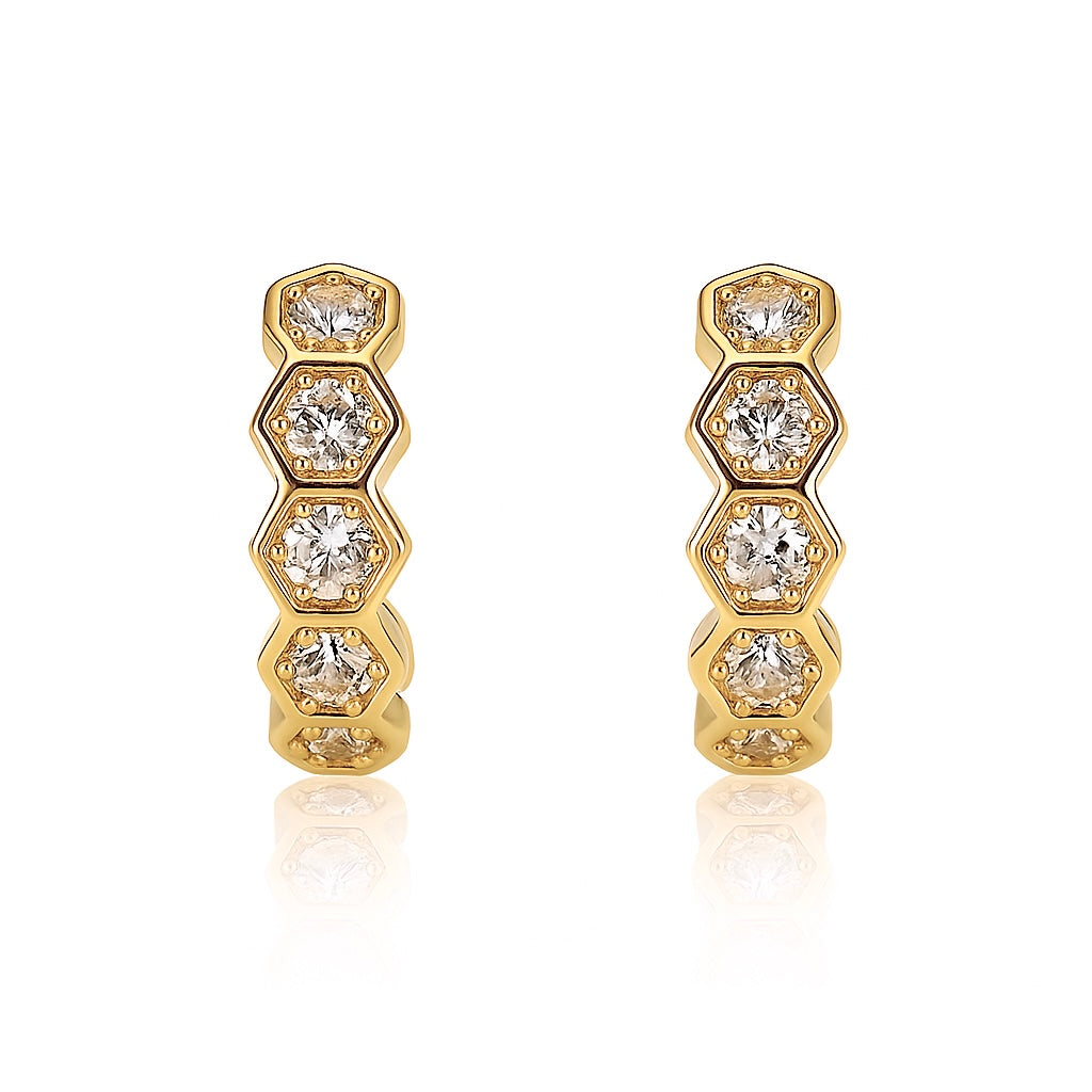 Honeycomb Huggie Hoop Earrings | Gold