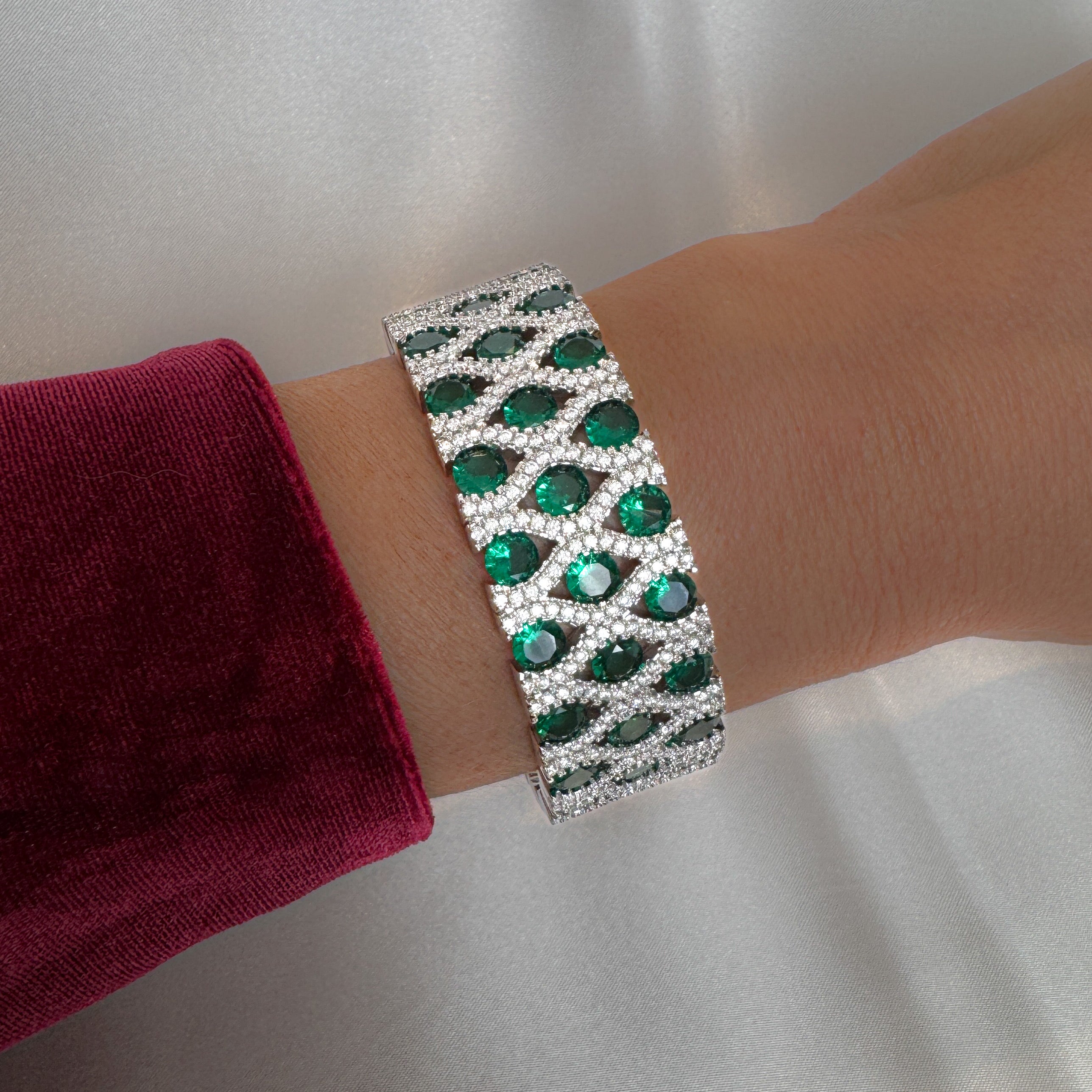 Emerald Lattice Cuff Bracelet | Silver
