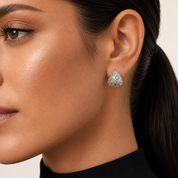 Model wearing silver pavé teardrop stud earrings – Valentina-Rose