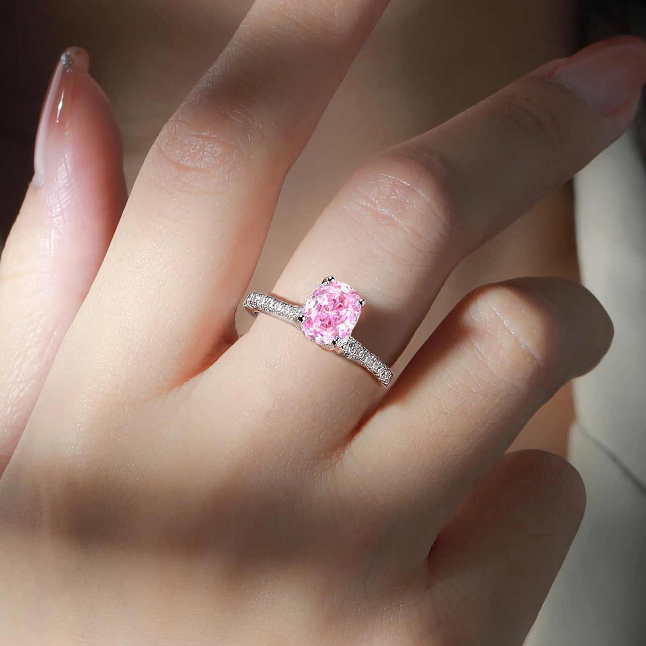 Pink ring, ring set, ring duo, stacking rings, wedding ring, engagement ring, statement ring, cocktail ring, eternity ring, silver ring, promise ring