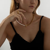 Duet Baroque Pearl And Curb Chain Earrings | Gold