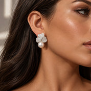 Frosted Petal Pearl Earrings | Silver