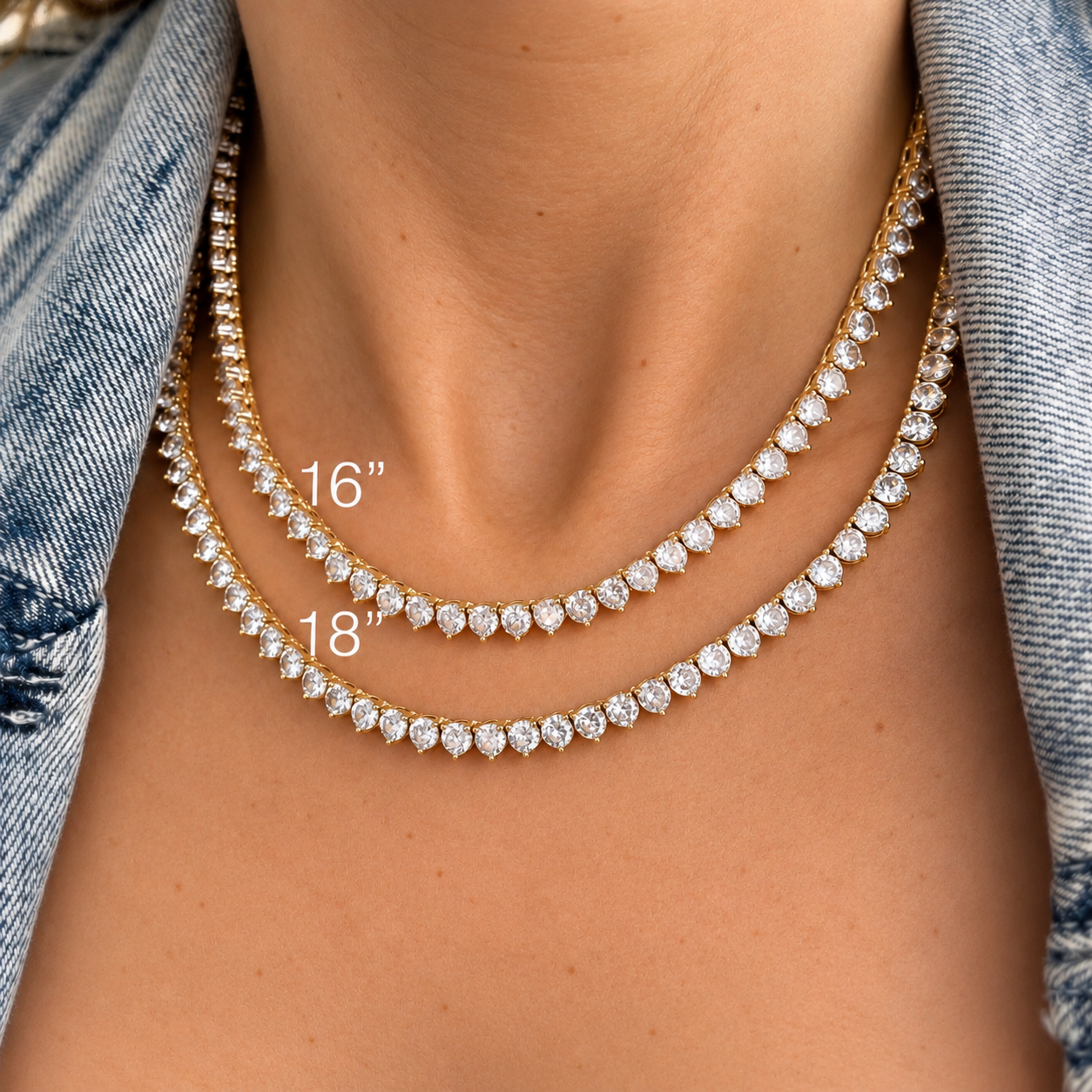 Lumiere Classic Crystal Tennis Necklace | Gold
