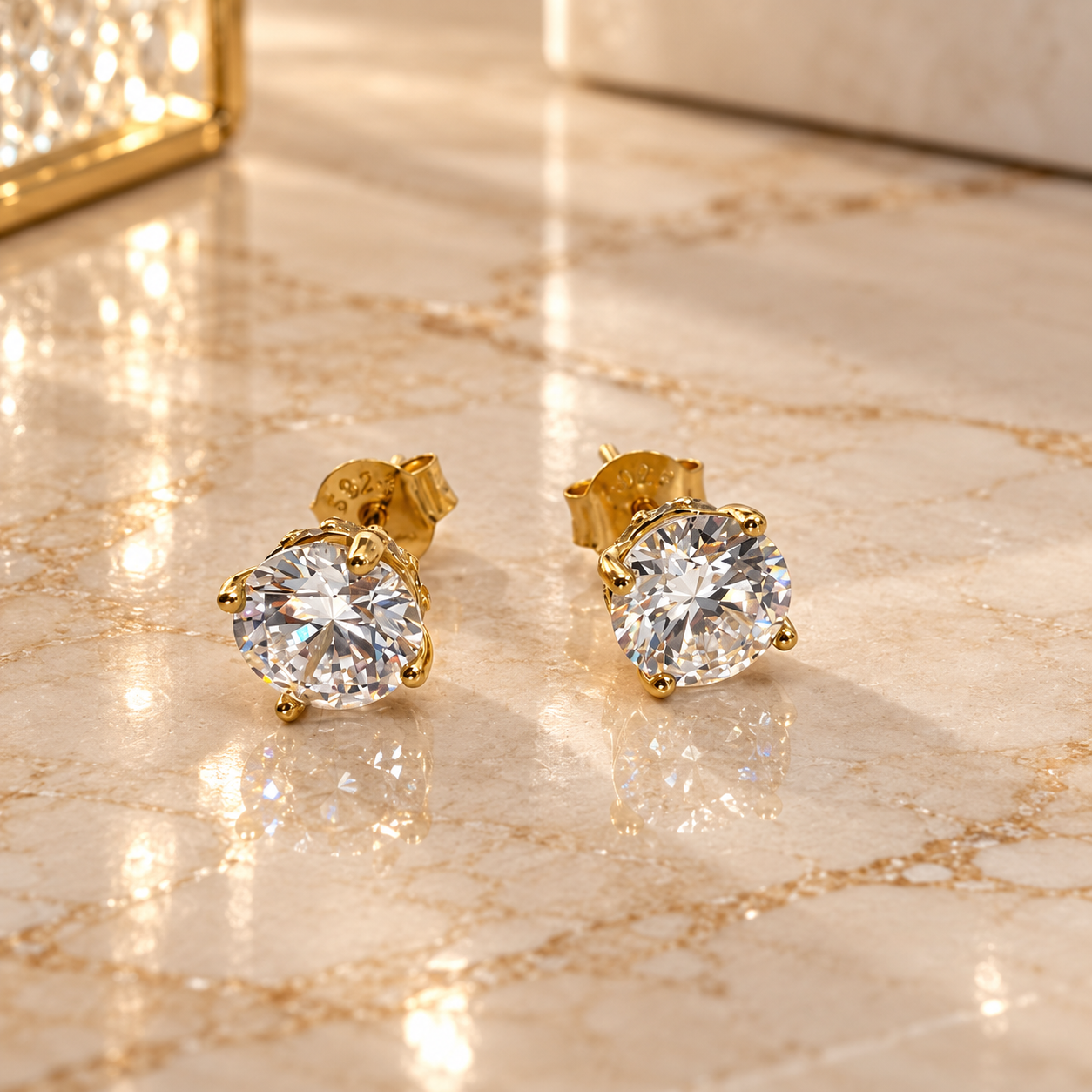 Valentina-Rose gold-plated 925 sterling silver Secret Halo Stud Earrings with 5A cubic zirconia