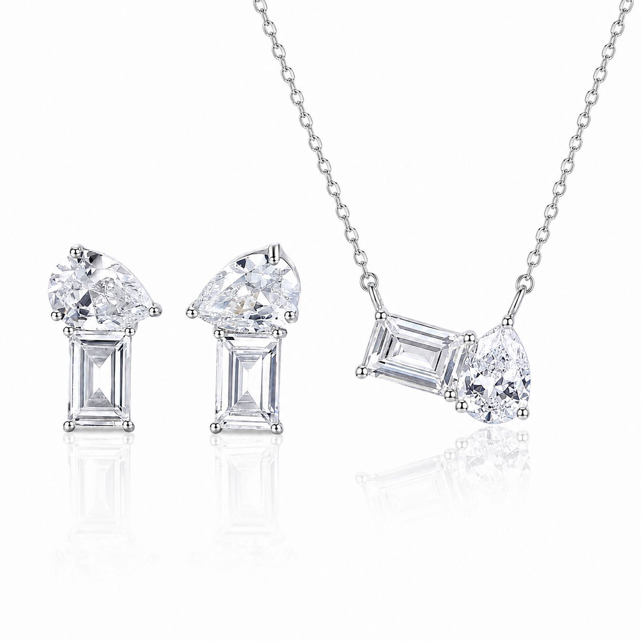 Silver Pear & Emerald Cut Toi et Moi Jewellery Set with Cubic Zirconia | Valentina-Rose Jewellery