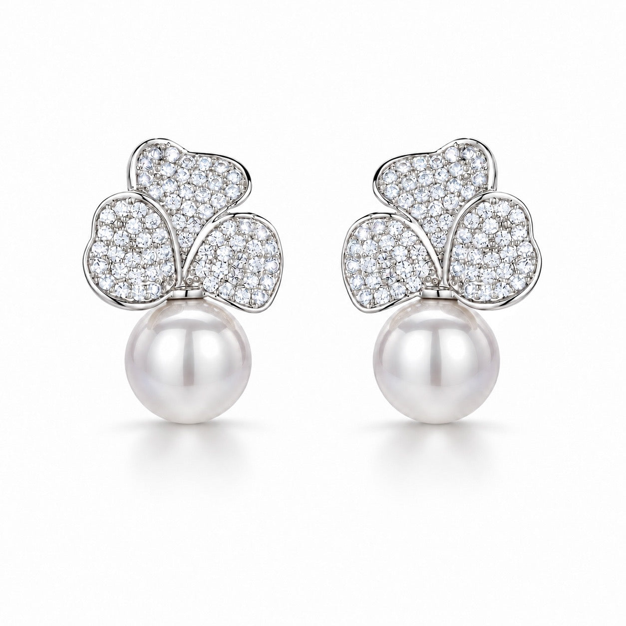 Frosted Petal Pearl Earrings | Silver
