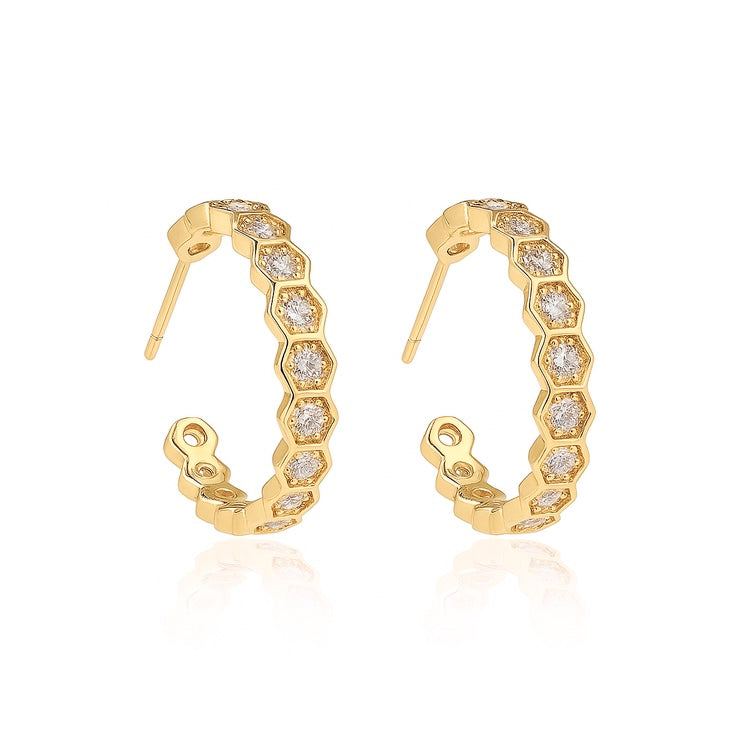 Honeycomb Hoop Earrings | Gold