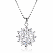 Silver necklace with a floral cluster pendant on a white background