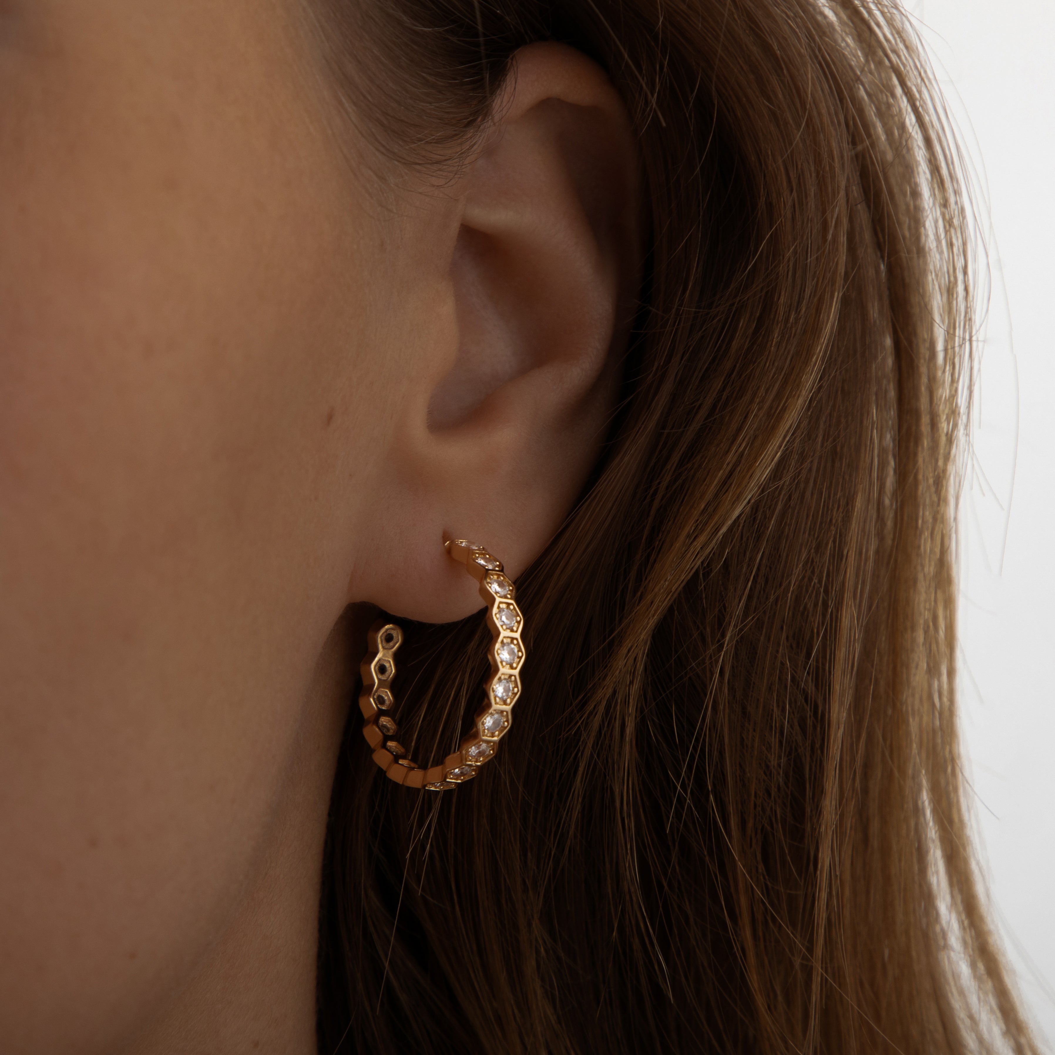 Honeycomb Hoop Earrings | Gold