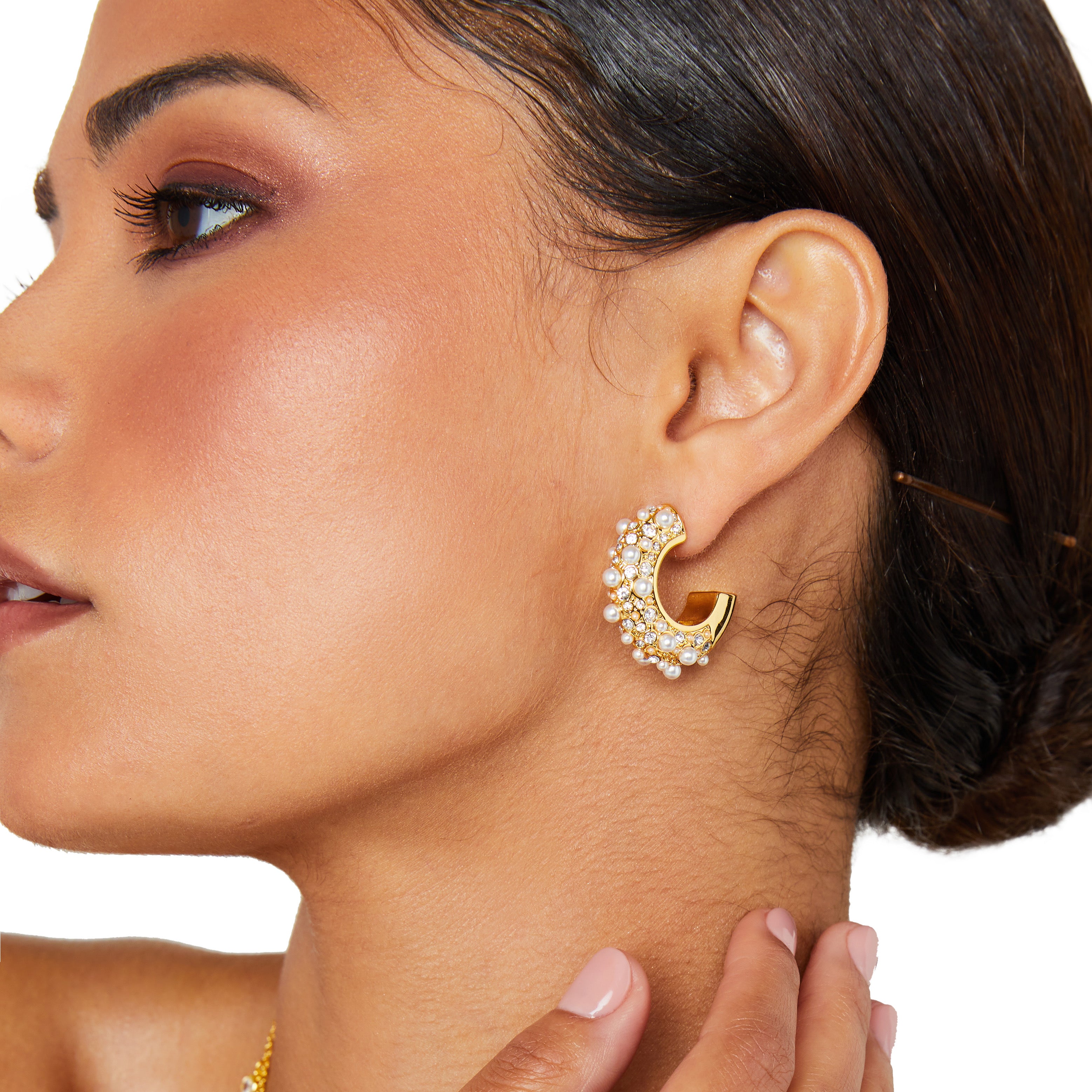 Sunkissed Chunky Bubble Hoop Earrings Gold Pearl – Valentina-Rose