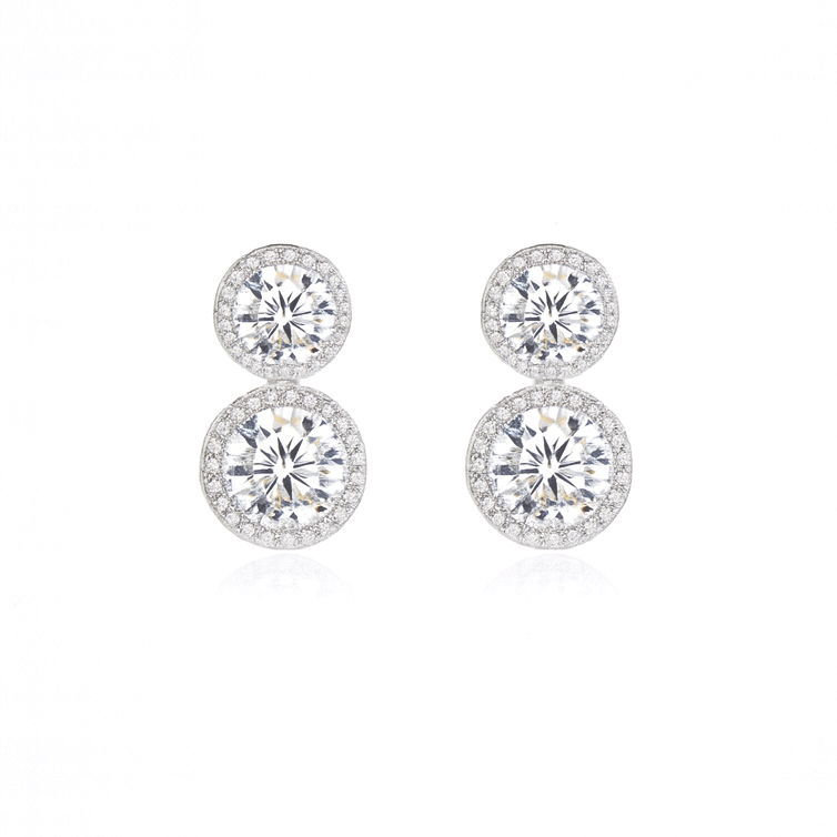 Baby Zara Earrings – Mini round-cut double halo stud earrings for women, dainty and elegant design for everyday or evening wear