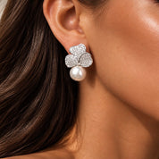 Frosted Petal Pearl Earrings | Silver