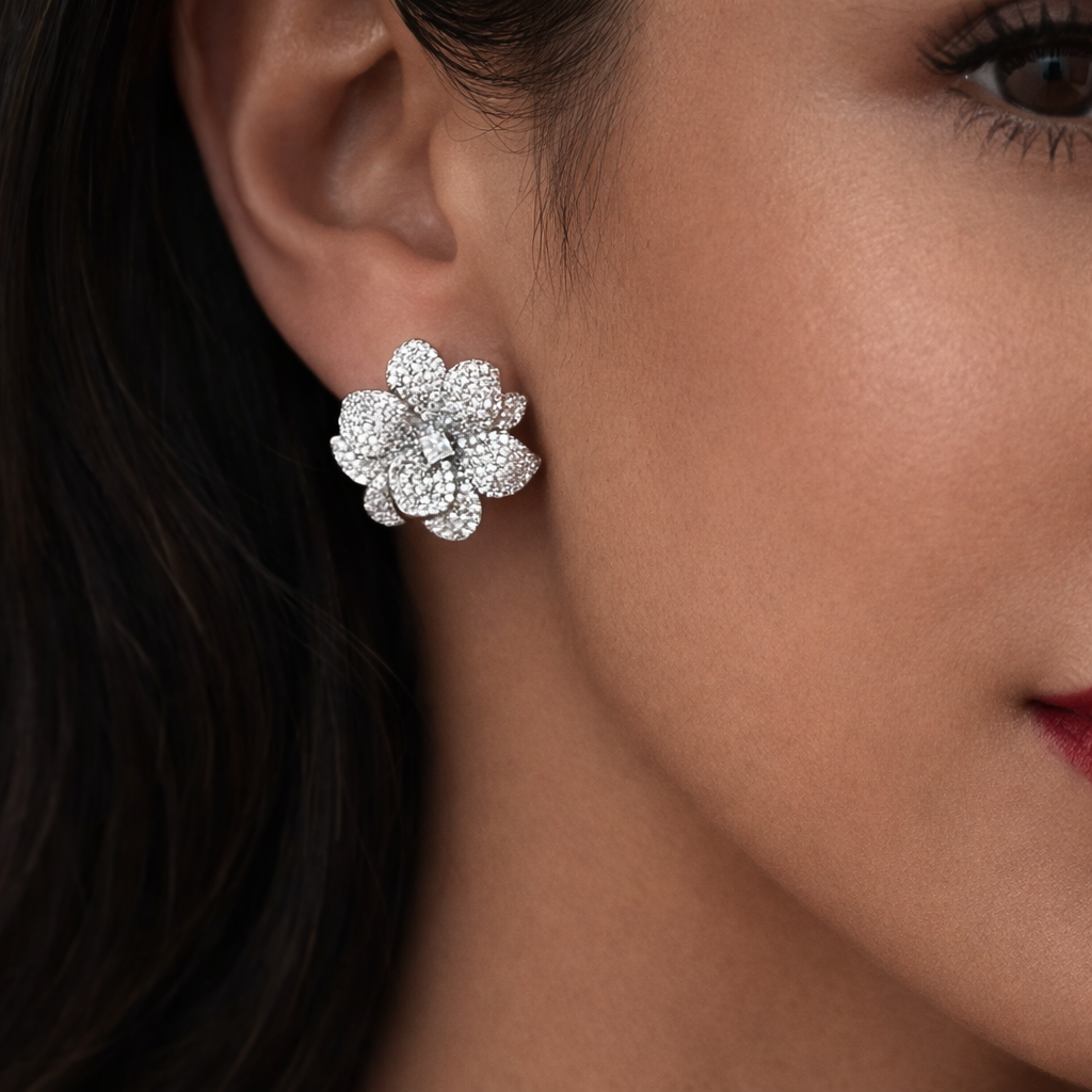 Rosita Pave Flower Earrings | Silver