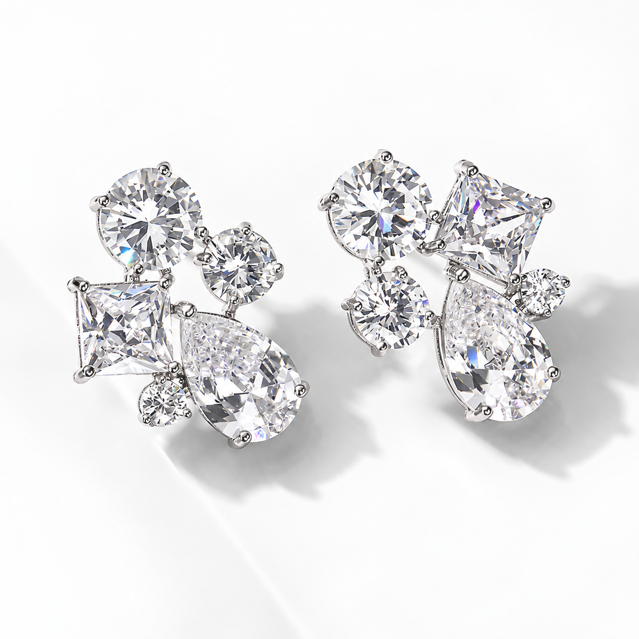 Raindance Mixed Cut Cluster Statement Stud Earrings | Silver
