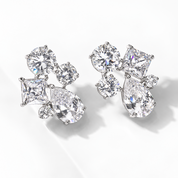 Raindance Mixed Cut Cluster Statement Stud Earrings | Silver