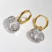 Hailey East West Oval Hoop Earrings with Slim Gold Hoops and Silver Oval Gemstone Settings | Valentina-Rose Jewellery