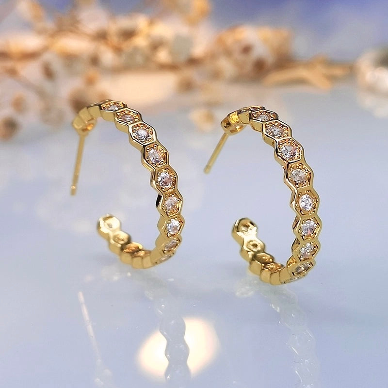 Honeycomb Hoop Earrings | Gold