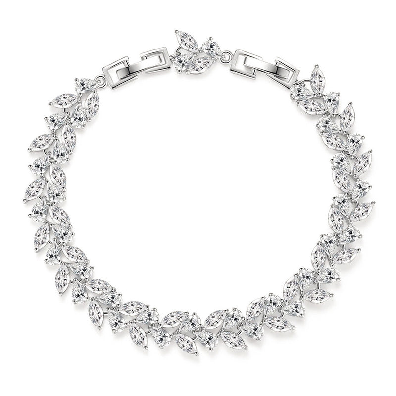 Vine Leaf Crystal Tennis Bracelet | Silver
