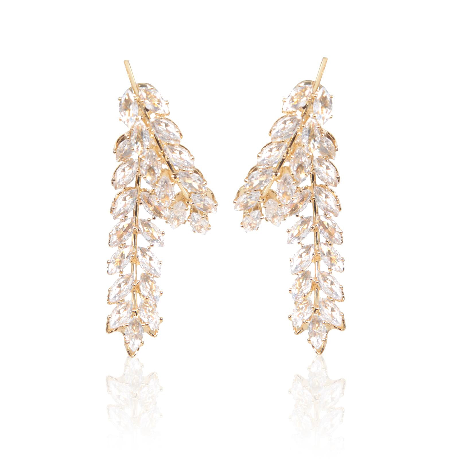 Feathered Leaf Front To Back Drop Earrings | Gold
