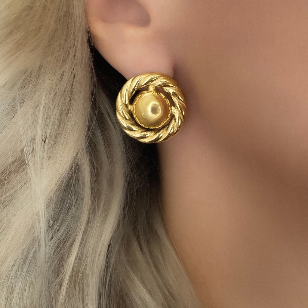 Circle Rope Stud Earrings Large | Gold