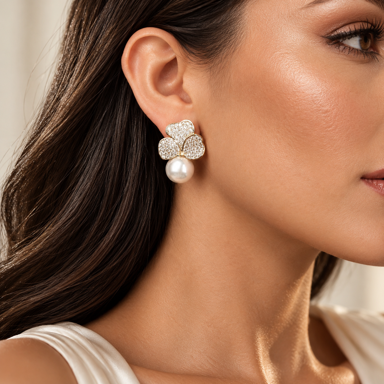Frosted Petal Pearl Earrings | Gold