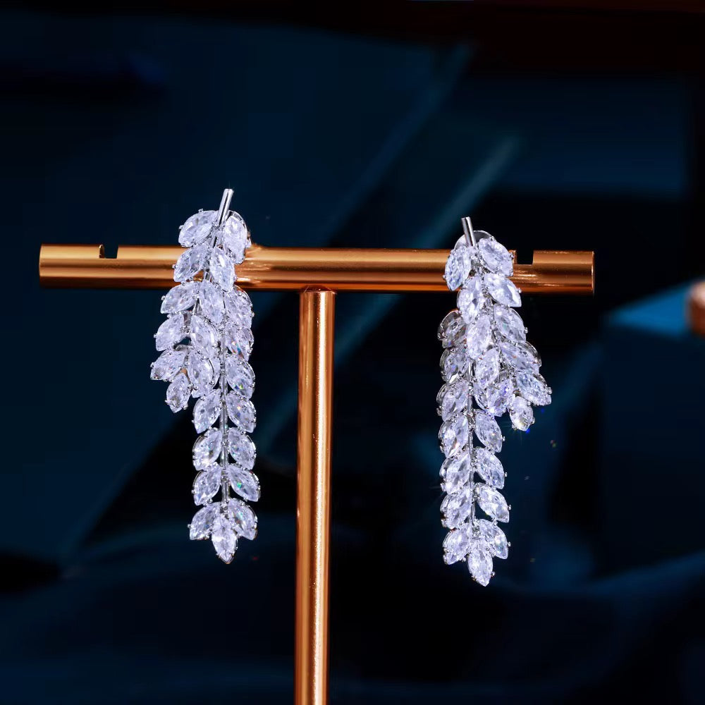 Feathered Leaf Front To Back Drop Earrings | Silver