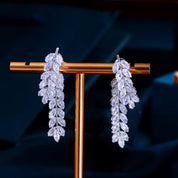Feathered Leaf Front To Back Drop Earrings | Silver