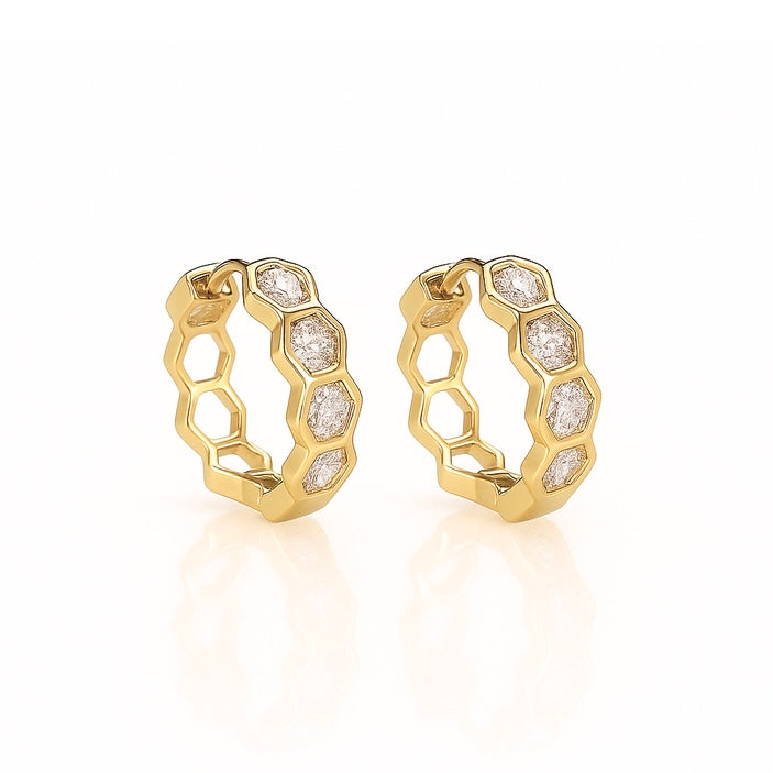 Honeycomb Huggie Hoop Earrings | Gold