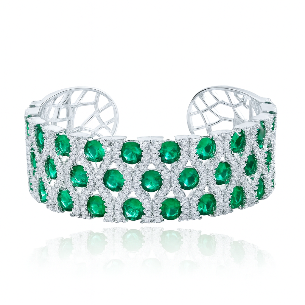 Emerald Lattice Cuff Bracelet | Silver