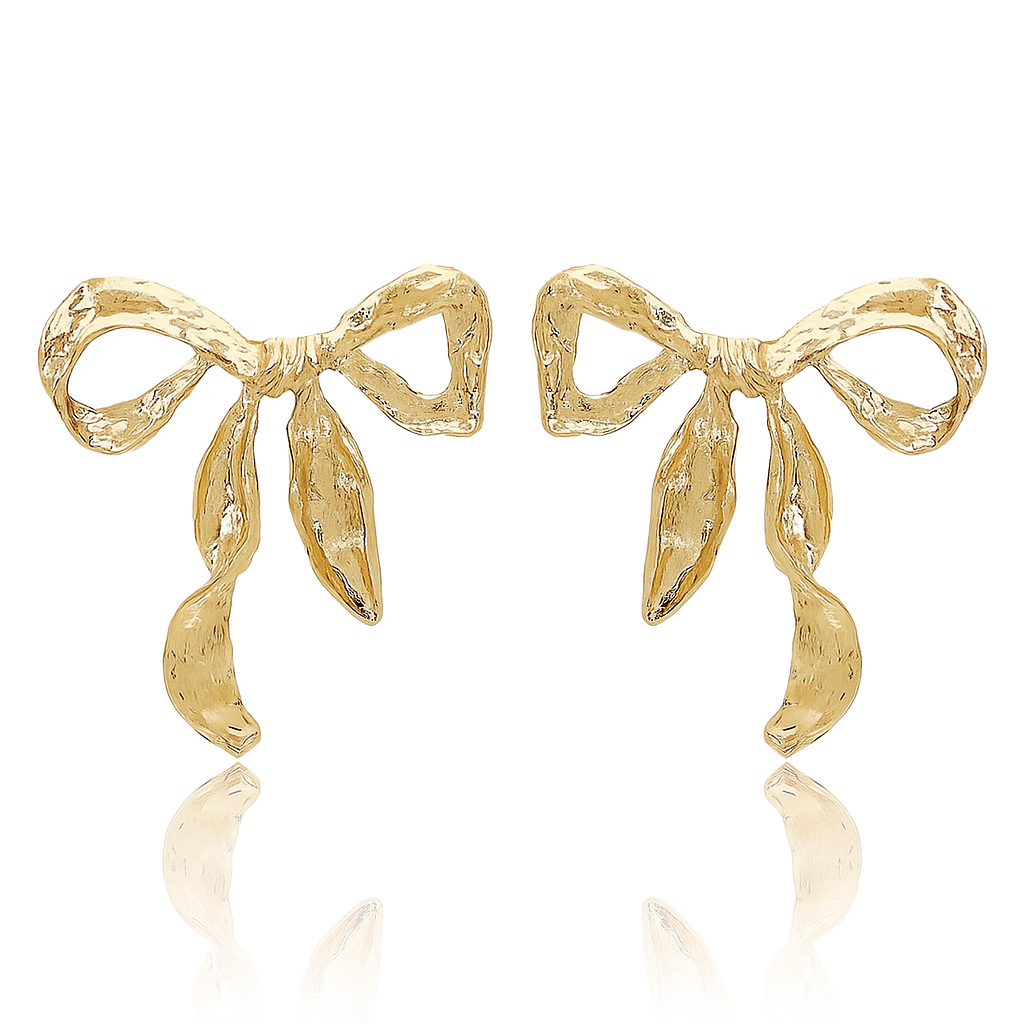 Ribbon Twist Hammered Bow Earrings | Gold