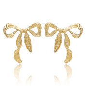 Ribbon Twist Hammered Bow Earrings | Gold