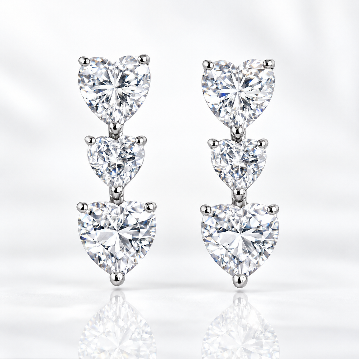 Triple Heart Statement Stud Earrings | Silver