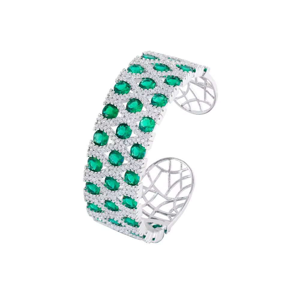 Emerald Lattice Cuff Bracelet | Silver