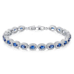 Opulence Oval Cut Halo Tennis Bracelet | Sapphire Blue | Silver