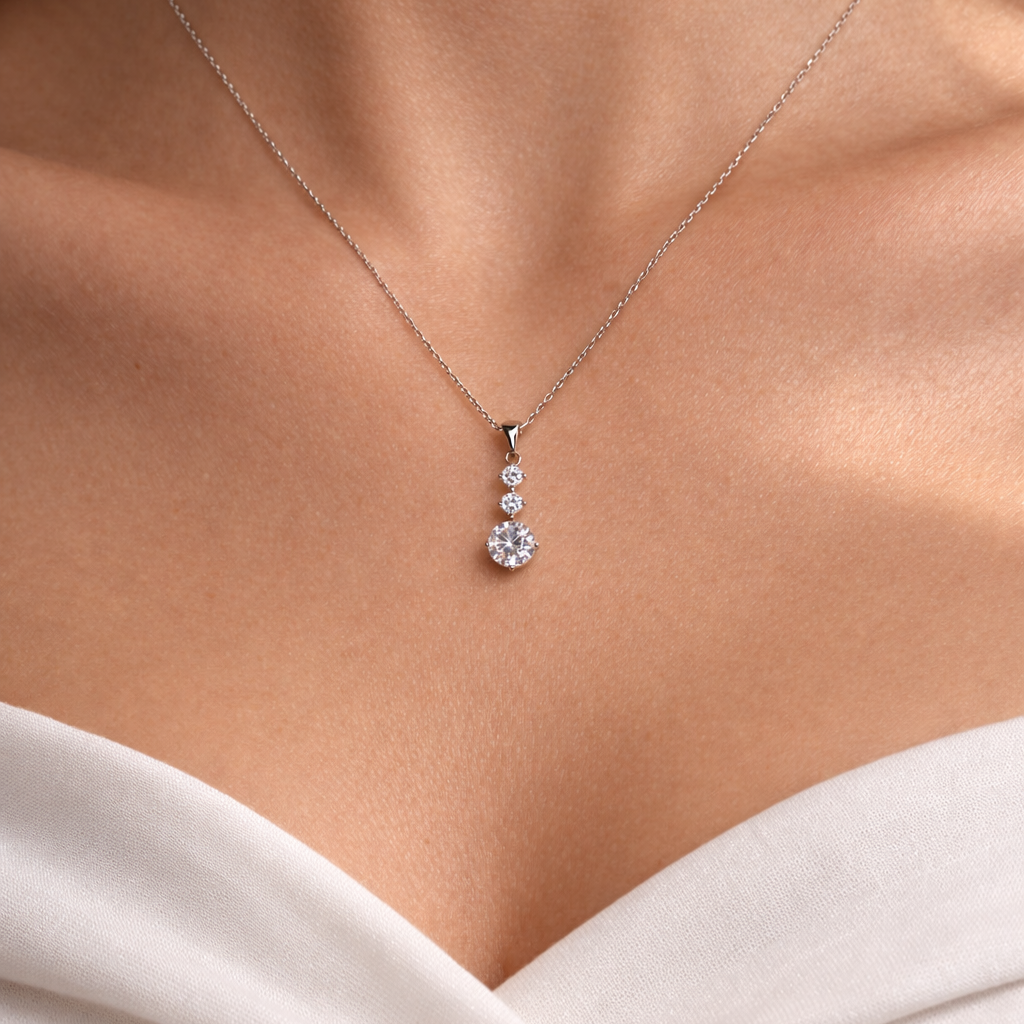 Crystal wedding silver necklace on a model