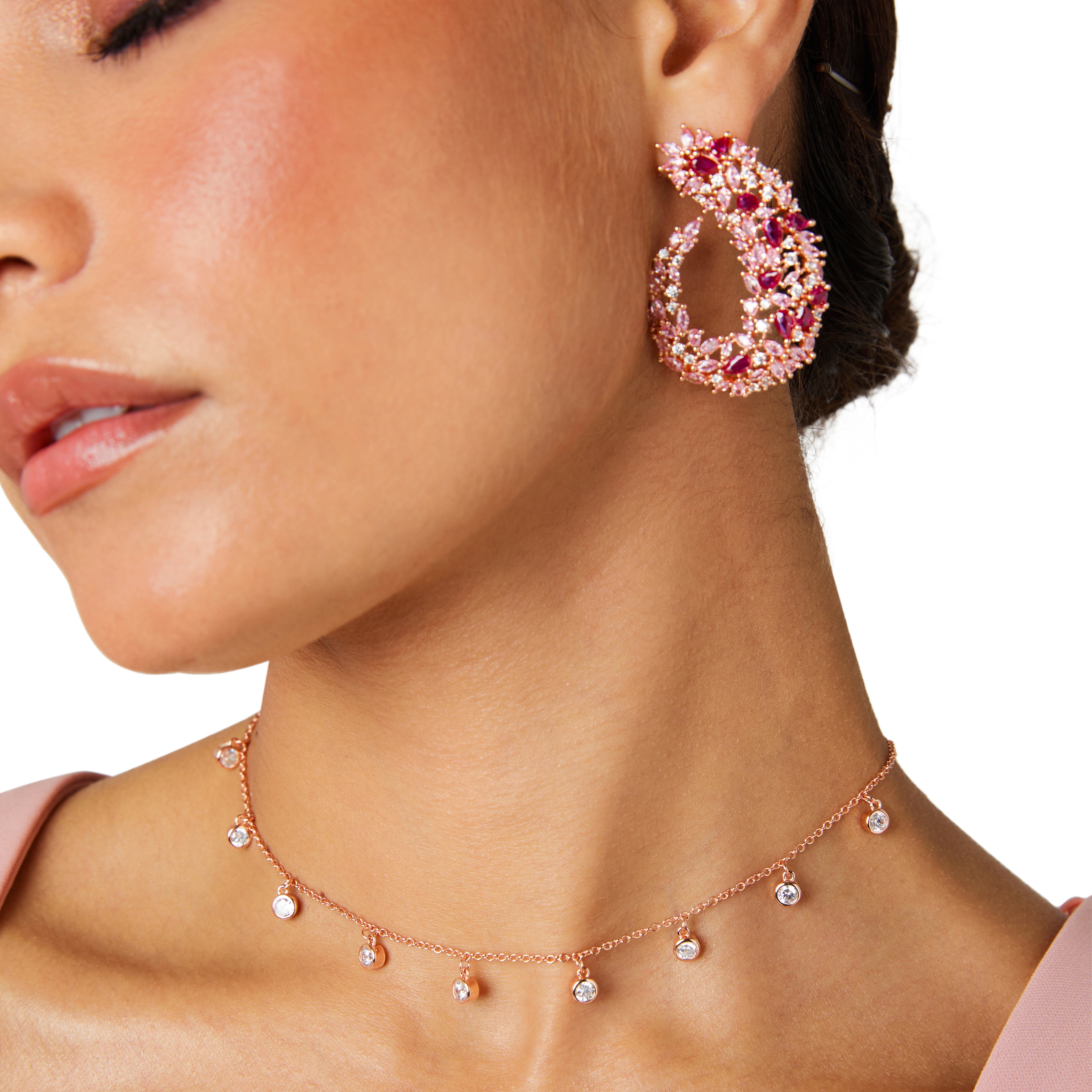 Pink earrings, statement earrings, designer earrings, crystal earrings, wedding earrings